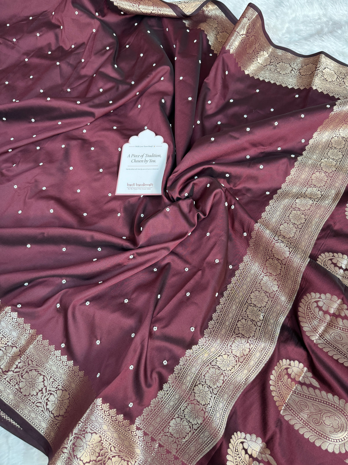 Garnet Wine Kusumika Pearl Handwork Soft Silk Saree