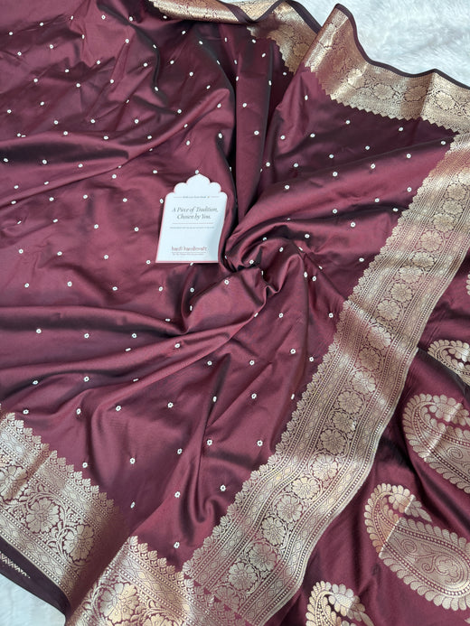 Garnet Wine Kusumika Pearl Handwork Soft Silk Saree