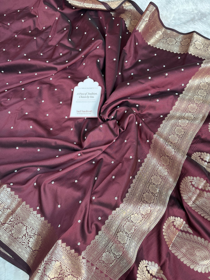 Garnet Wine Kusumika Pearl Handwork Soft Silk Saree