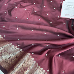 Garnet Wine Kusumika Pearl Handwork Soft Silk Saree