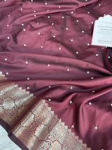 Garnet Wine Kusumika Pearl Handwork Soft Silk Saree