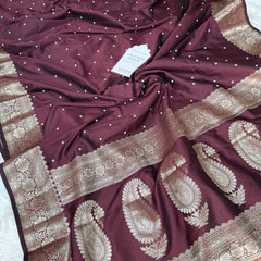 Garnet Wine Kusumika Pearl Handwork Soft Silk Saree