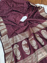 Garnet Wine Kusumika Pearl Handwork Soft Silk Saree