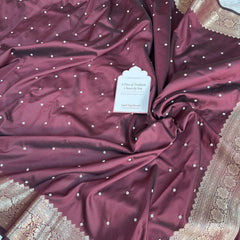 Garnet Wine Kusumika Pearl Handwork Soft Silk Saree