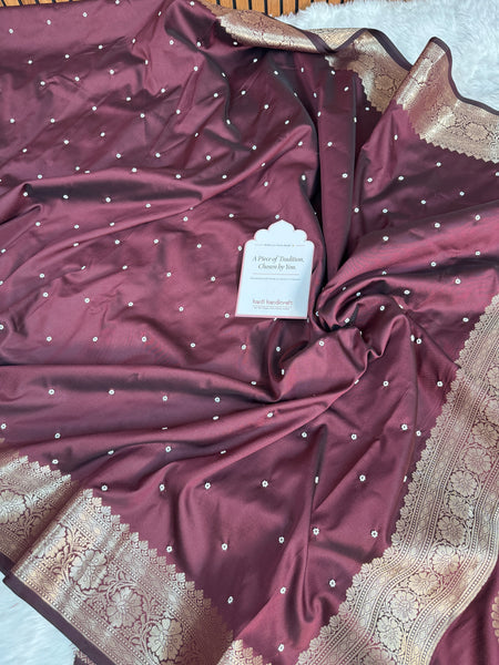 Garnet Wine Kusumika Pearl Handwork Soft Silk Saree