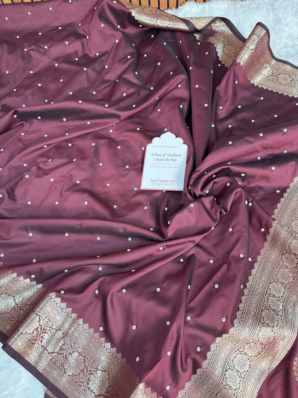 Garnet Wine Kusumika Pearl Handwork Soft Silk Saree