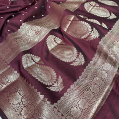 Garnet Wine Kusumika Pearl Handwork Soft Silk Saree