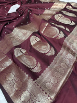 Garnet Wine Kusumika Pearl Handwork Soft Silk Saree