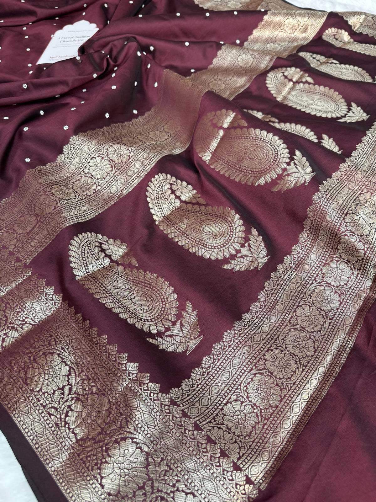 Garnet Wine Kusumika Pearl Handwork Soft Silk Saree