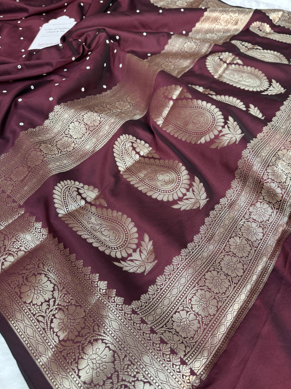 Garnet Wine Kusumika Pearl Handwork Soft Silk Saree