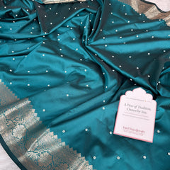 Saffire Green Kusumika Pearl Handwork Soft Silk Saree