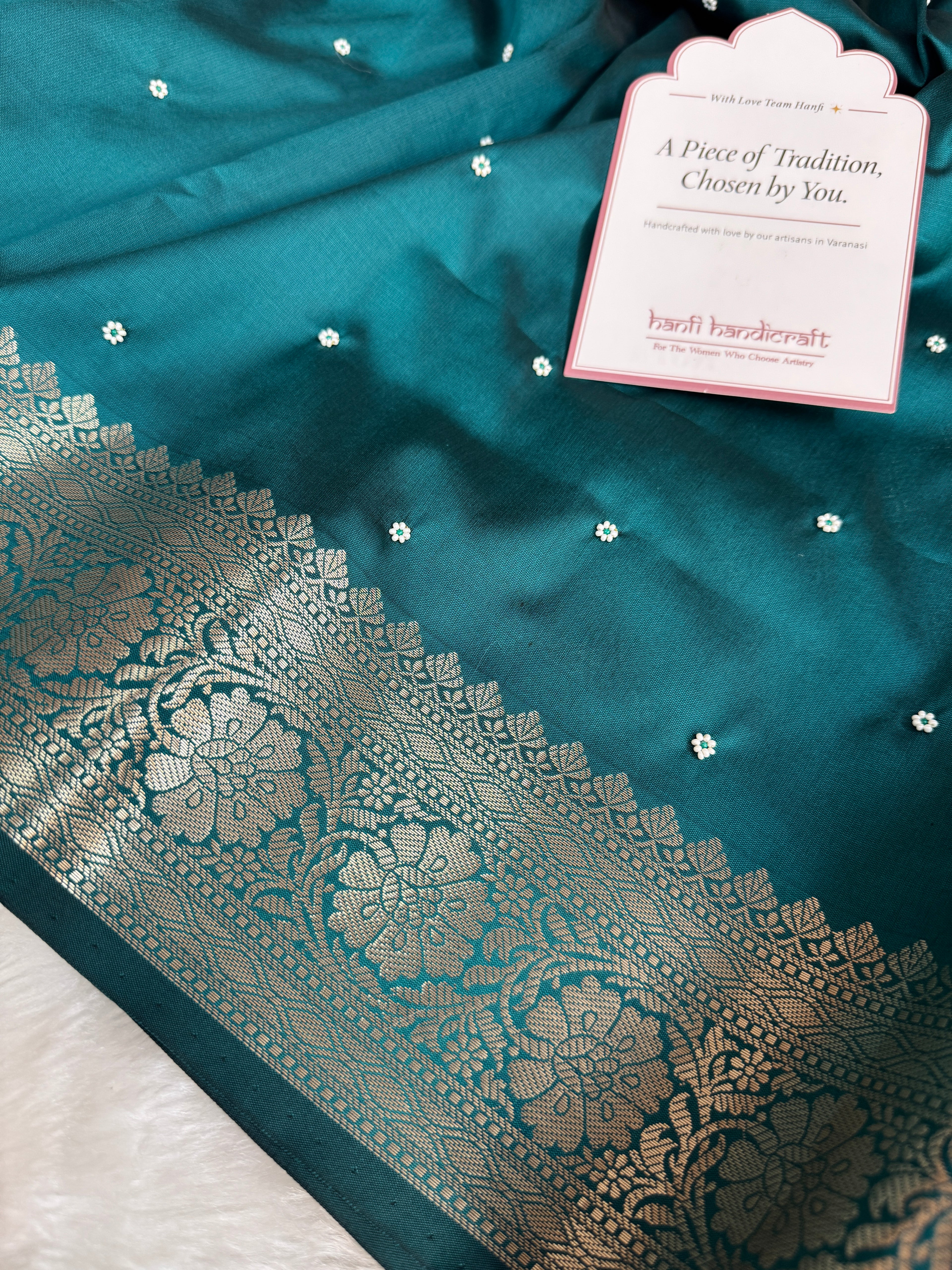 Saffire Green Kusumika Pearl Handwork Soft Silk Saree
