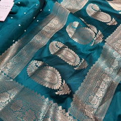 Saffire Green Kusumika Pearl Handwork Soft Silk Saree