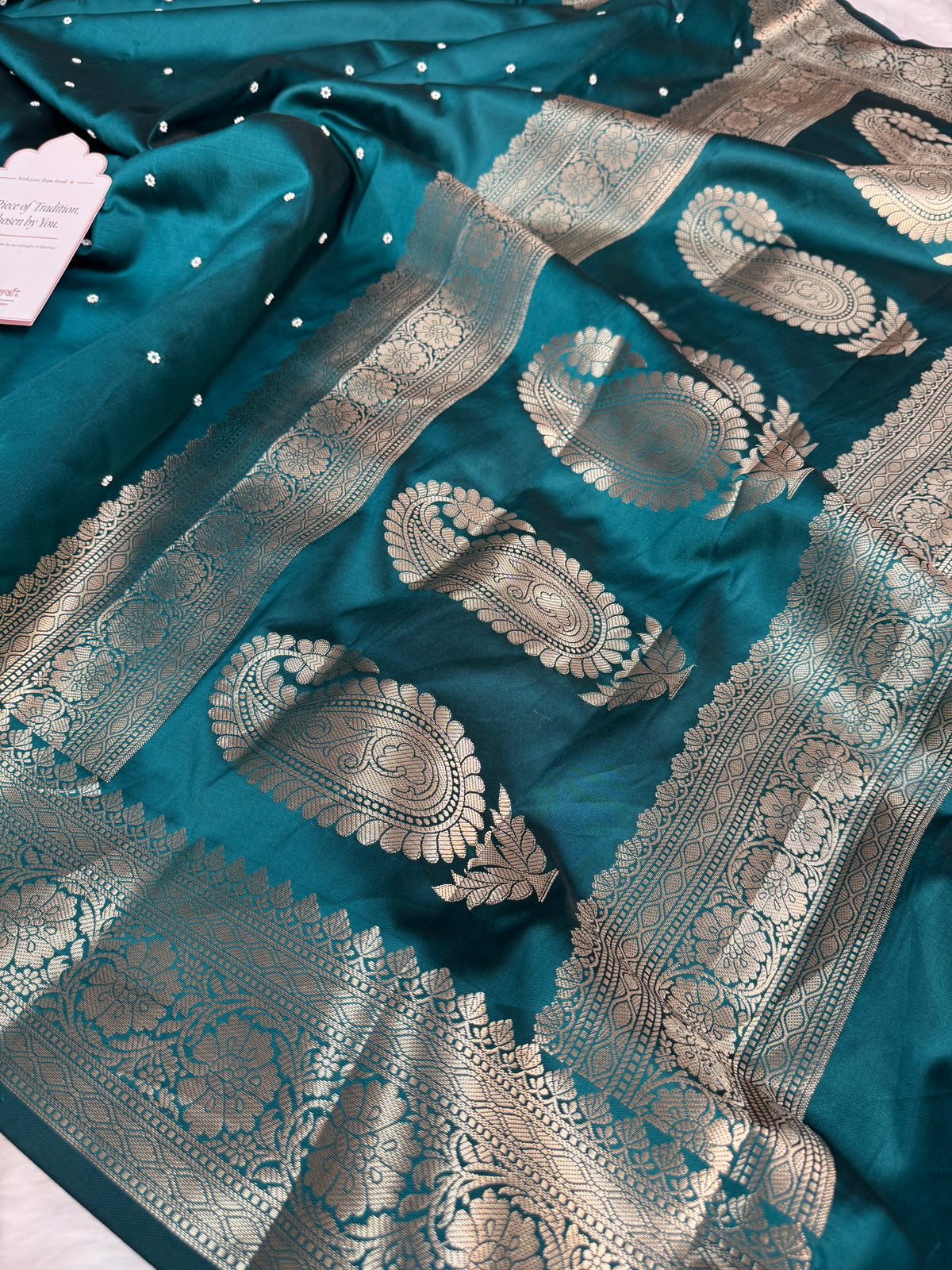 Saffire Green Kusumika Pearl Handwork Soft Silk Saree