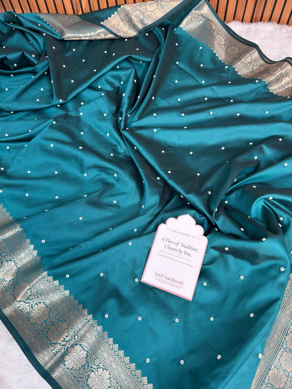 Saffire Green Kusumika Pearl Handwork Soft Silk Saree