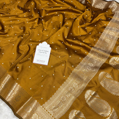 Mustard Gold Kusumika Pearl Handwork Soft Silk Saree