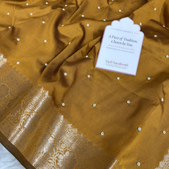 Mustard Gold Kusumika Pearl Handwork Soft Silk Saree