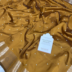 Mustard Gold Kusumika Pearl Handwork Soft Silk Saree