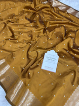 Mustard Gold Kusumika Pearl Handwork Soft Silk Saree