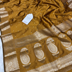 Mustard Gold Kusumika Pearl Handwork Soft Silk Saree