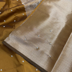Mustard Gold Kusumika Pearl Handwork Soft Silk Saree