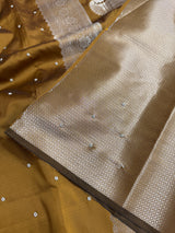 Mustard Gold Kusumika Pearl Handwork Soft Silk Saree