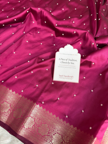 Rani Pink Kusumika Pearl Handwork Soft Silk Saree