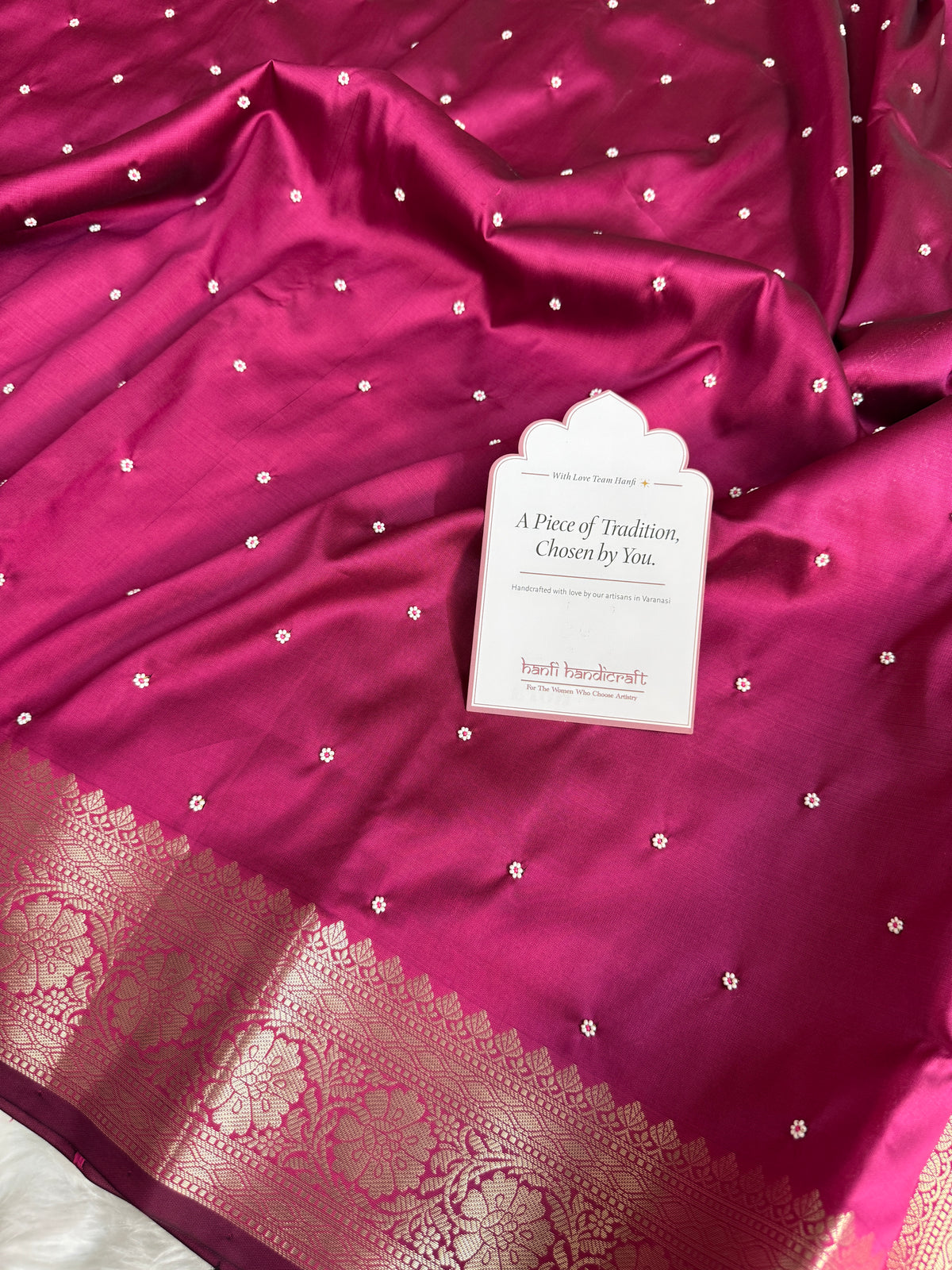 Rani Pink Kusumika Pearl Handwork Soft Silk Saree