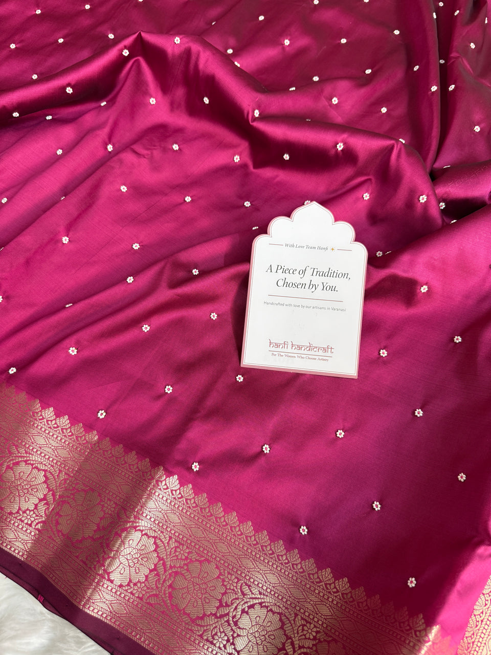 Rani Pink Kusumika Pearl Handwork Soft Silk Saree