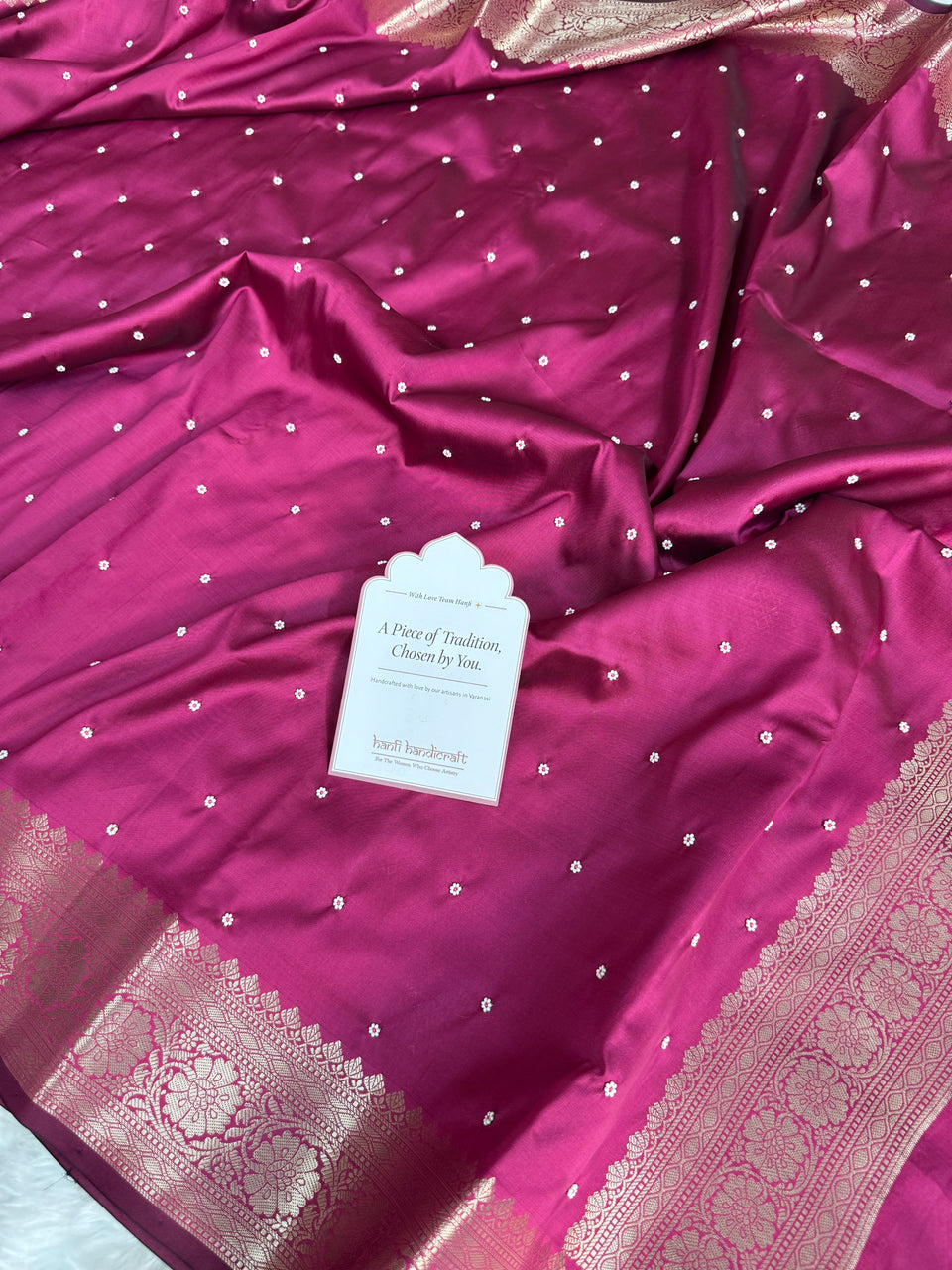 Rani Pink Kusumika Pearl Handwork Soft Silk Saree
