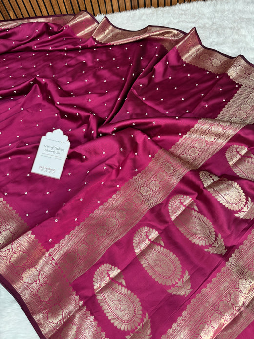 Rani Pink Kusumika Pearl Handwork Soft Silk Saree