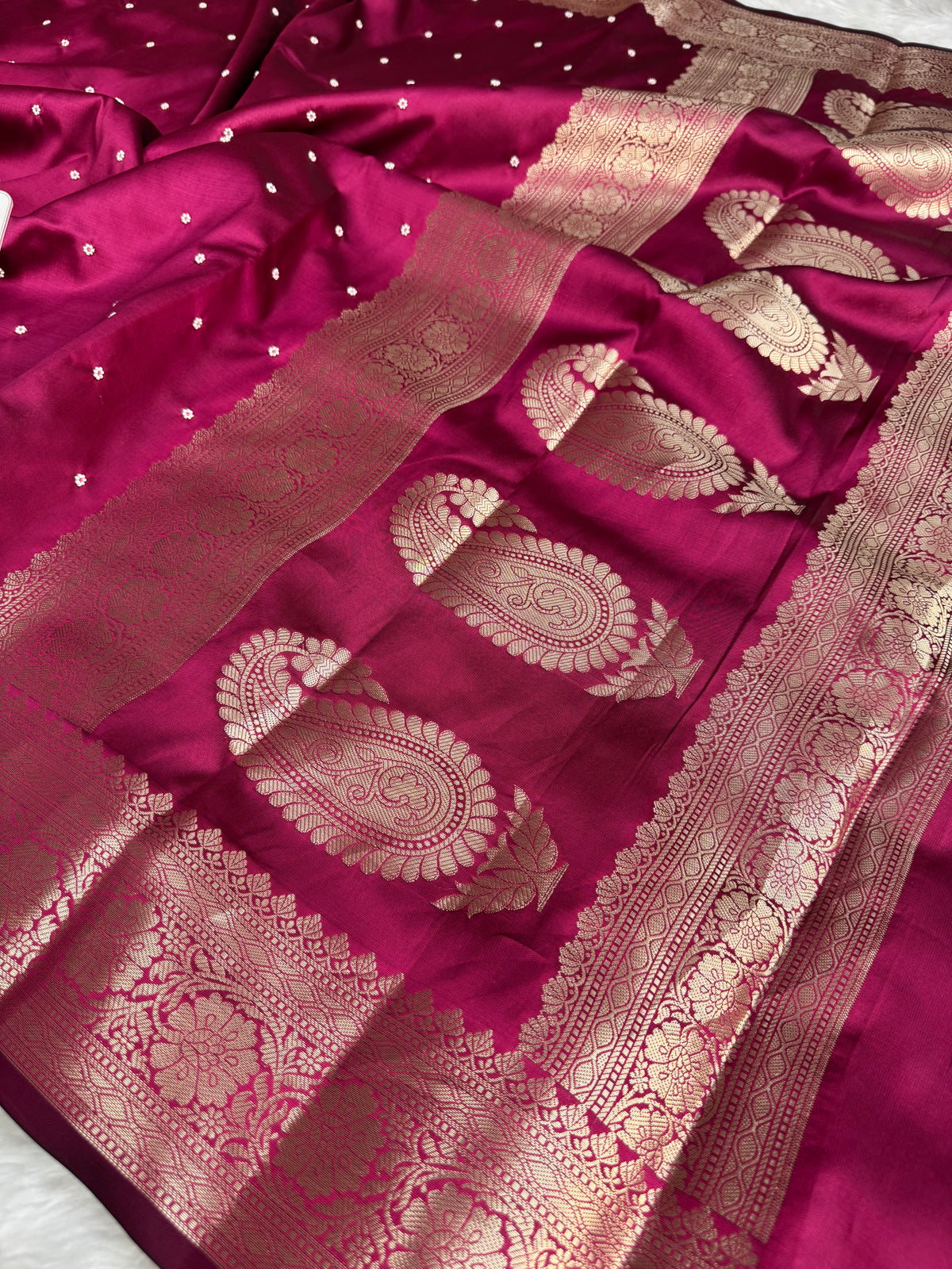 Rani Pink Kusumika Pearl Handwork Soft Silk Saree