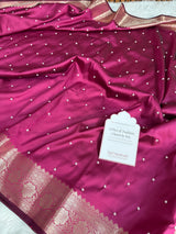 Rani Pink Kusumika Pearl Handwork Soft Silk Saree