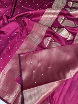 Rani Pink Kusumika Pearl Handwork Soft Silk Saree