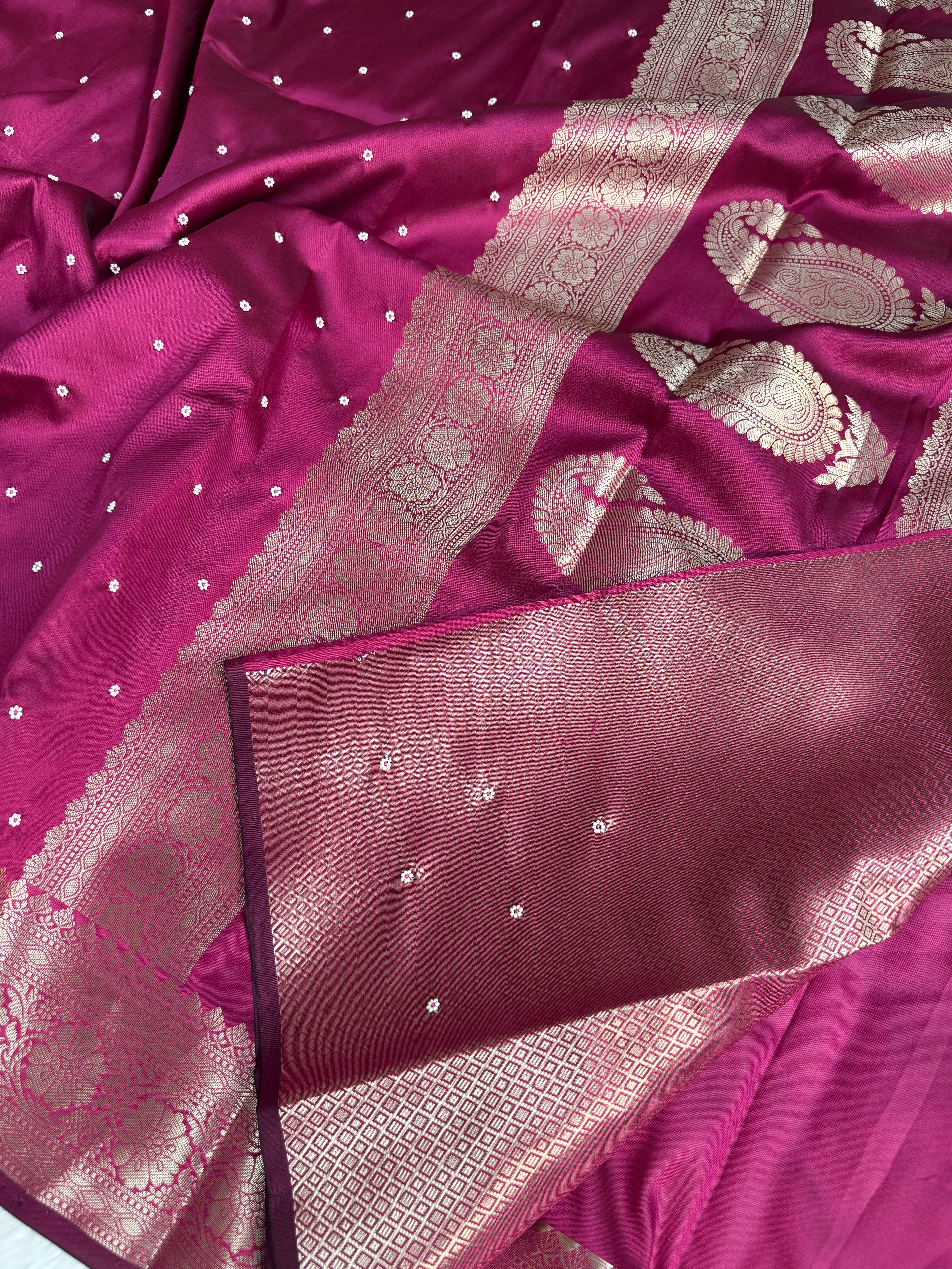 Rani Pink Kusumika Pearl Handwork Soft Silk Saree