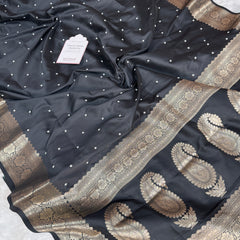 Charcoal Black Kusumika Pearl Handwork Soft Silk Saree