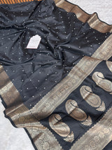 Charcoal Black Kusumika Pearl Handwork Soft Silk Saree