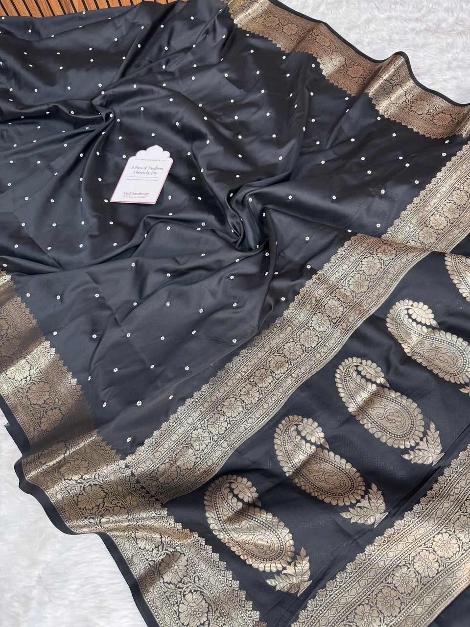 Charcoal Black Kusumika Pearl Handwork Soft Silk Saree