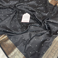 Charcoal Black Kusumika Pearl Handwork Soft Silk Saree