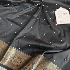 Charcoal Black Kusumika Pearl Handwork Soft Silk Saree
