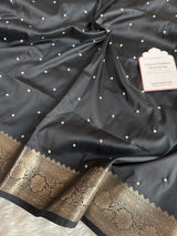 Charcoal Black Kusumika Pearl Handwork Soft Silk Saree