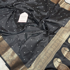 Charcoal Black Kusumika Pearl Handwork Soft Silk Saree