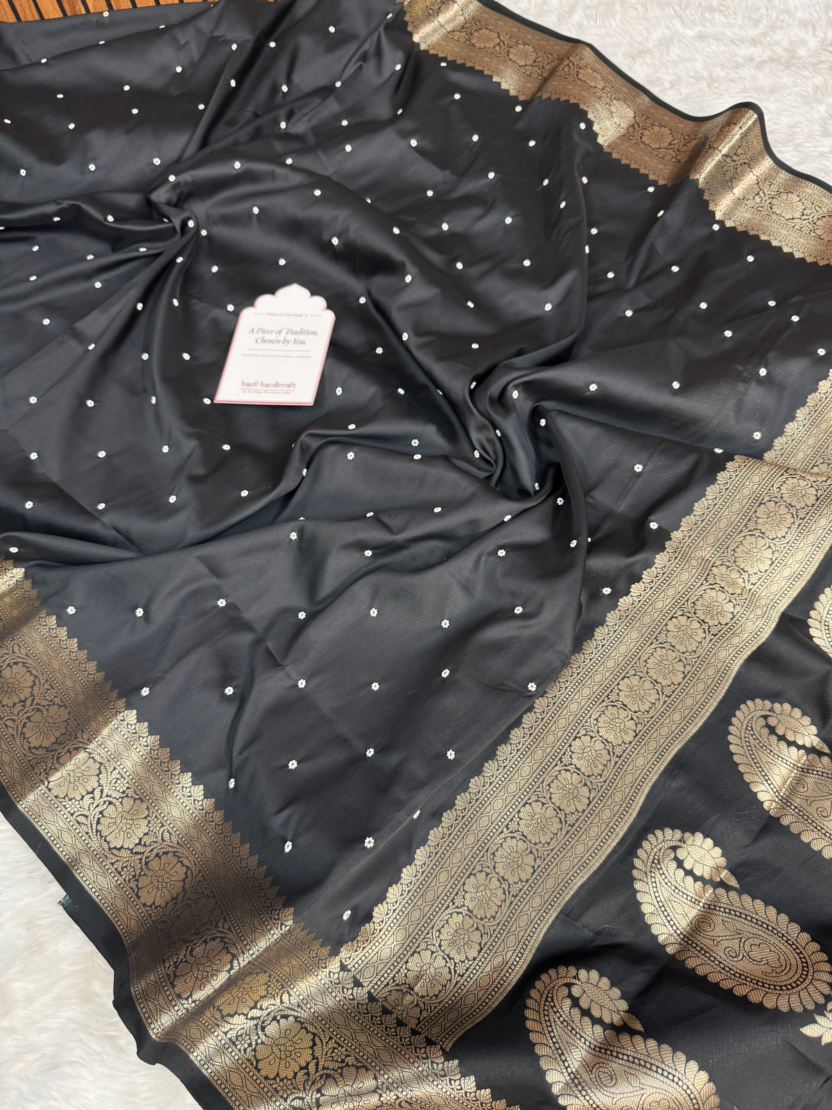 Charcoal Black Kusumika Pearl Handwork Soft Silk Saree