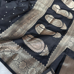 Charcoal Black Kusumika Pearl Handwork Soft Silk Saree