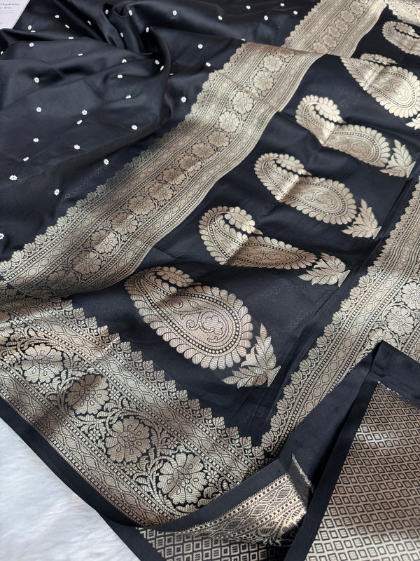 Charcoal Black Kusumika Pearl Handwork Soft Silk Saree