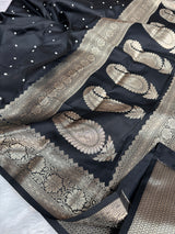 Charcoal Black Kusumika Pearl Handwork Soft Silk Saree