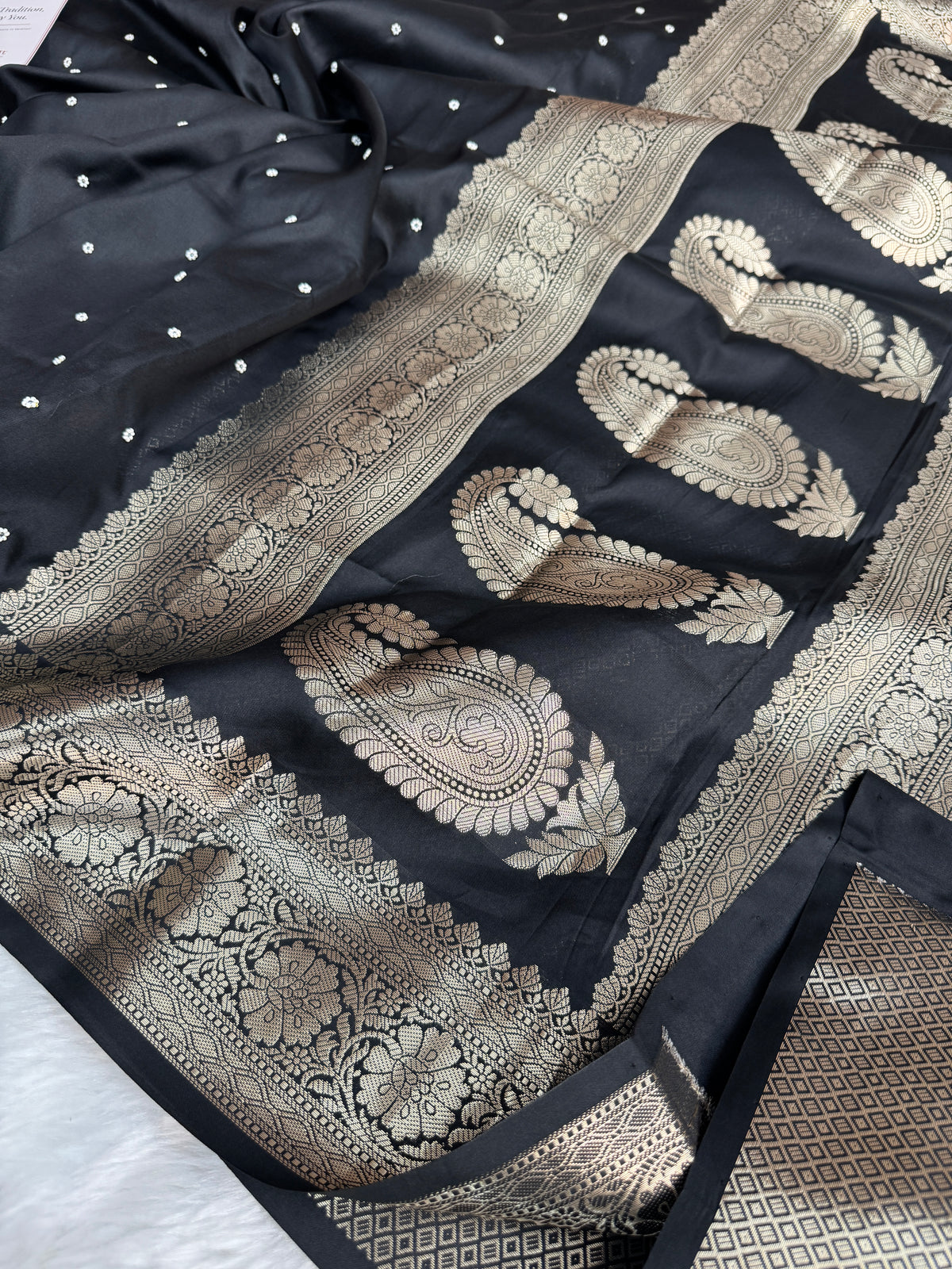 Charcoal Black Kusumika Pearl Handwork Soft Silk Saree