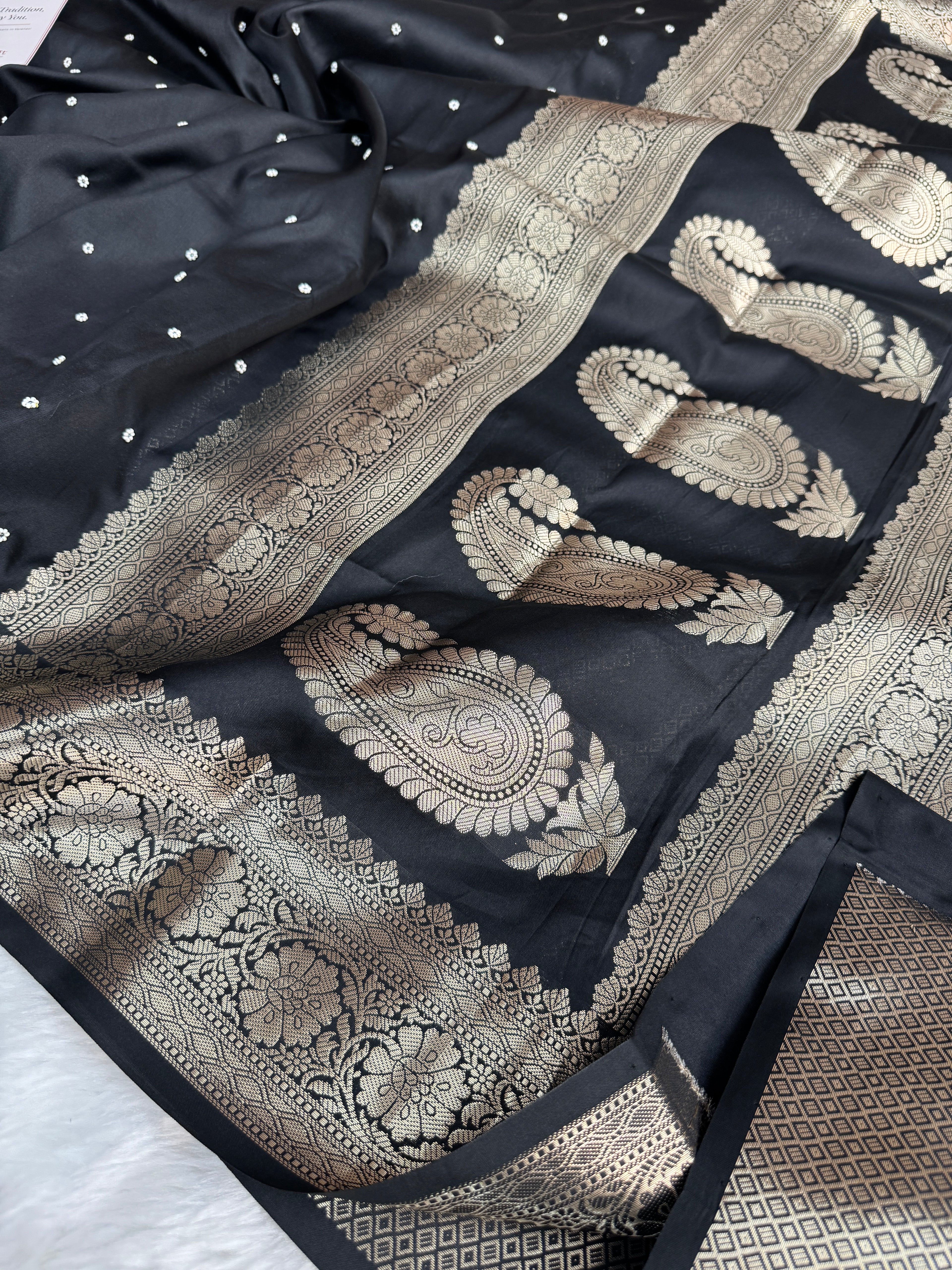 Charcoal Black Kusumika Pearl Handwork Soft Silk Saree