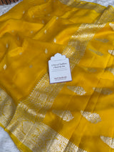 Yellow Lite Pure Khaddi Chiffon Handloom Saree with Real Silver Zari
