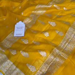 Yellow Lite Pure Khaddi Chiffon Handloom Saree with Real Silver Zari